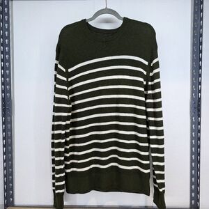 TODD SNYDER Merino Wool Sweater XL Striped Army Green White Long Sleeve Men's